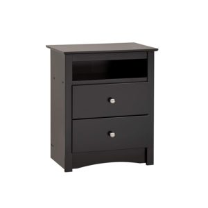 black nightstand with 2 draws and shelf