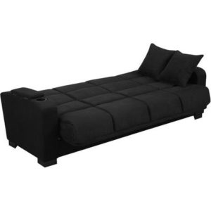 Black Fold Out Couch Sofa Bed with Storage Area and Cup Holders